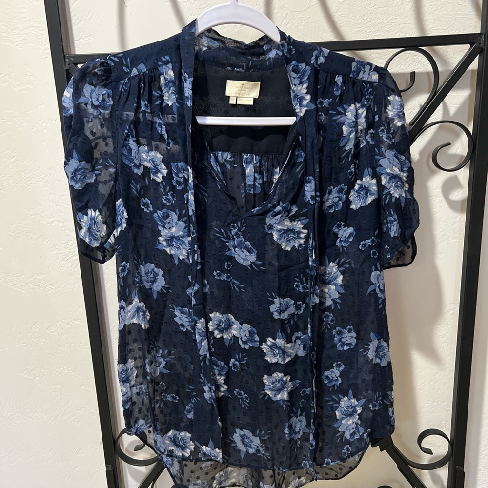 Kate Spade XS Blue Silk Floral Blouse